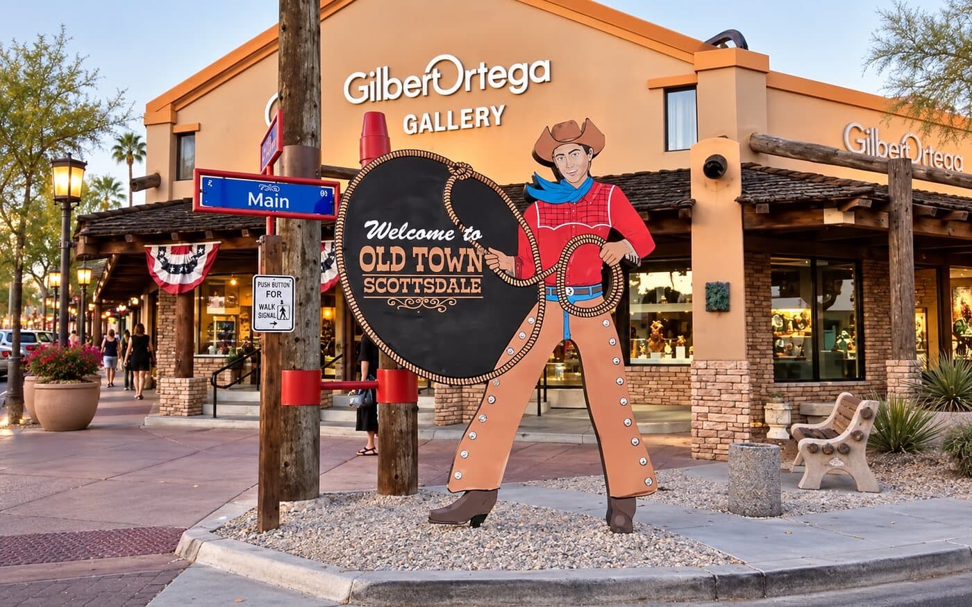 Old Town Scottsdale storefront and welcome sign